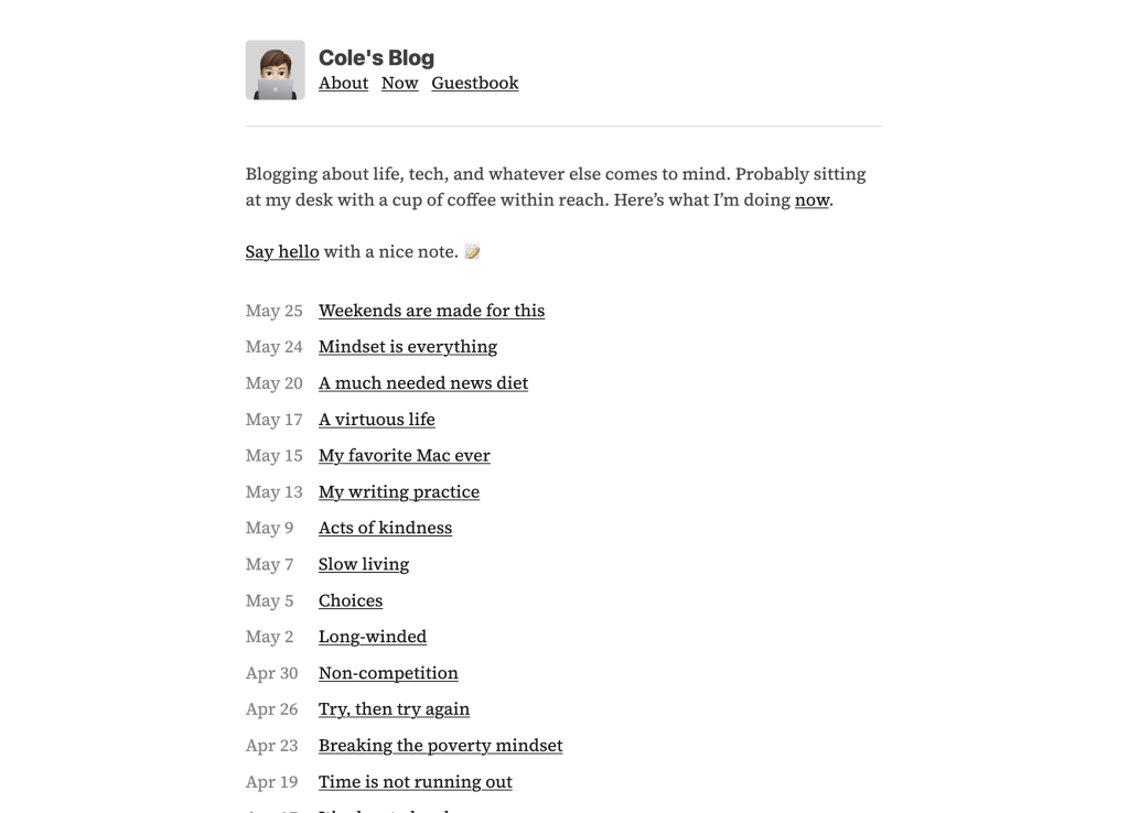 Screenshot of cole's blog