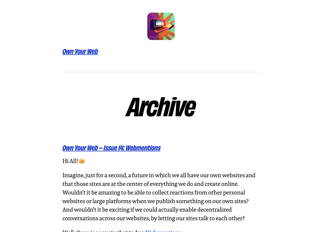 Screenshot of Own Your Web blog